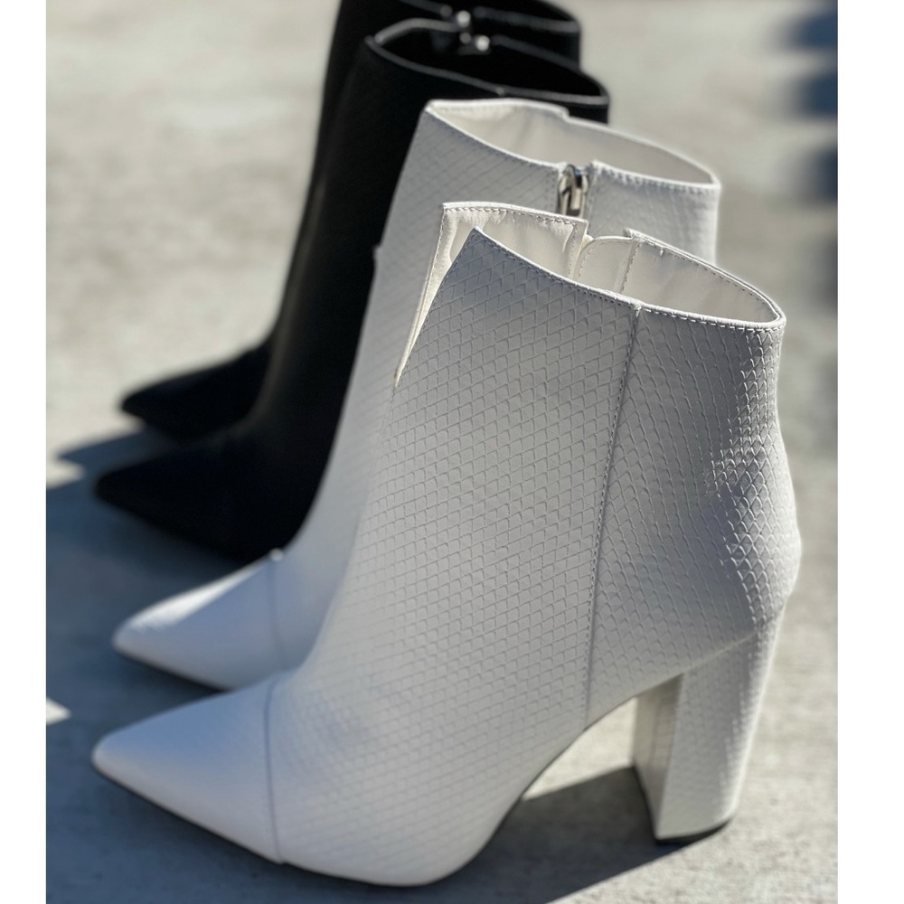 White Snake Print Embossed Booties - Picture 5 of 8